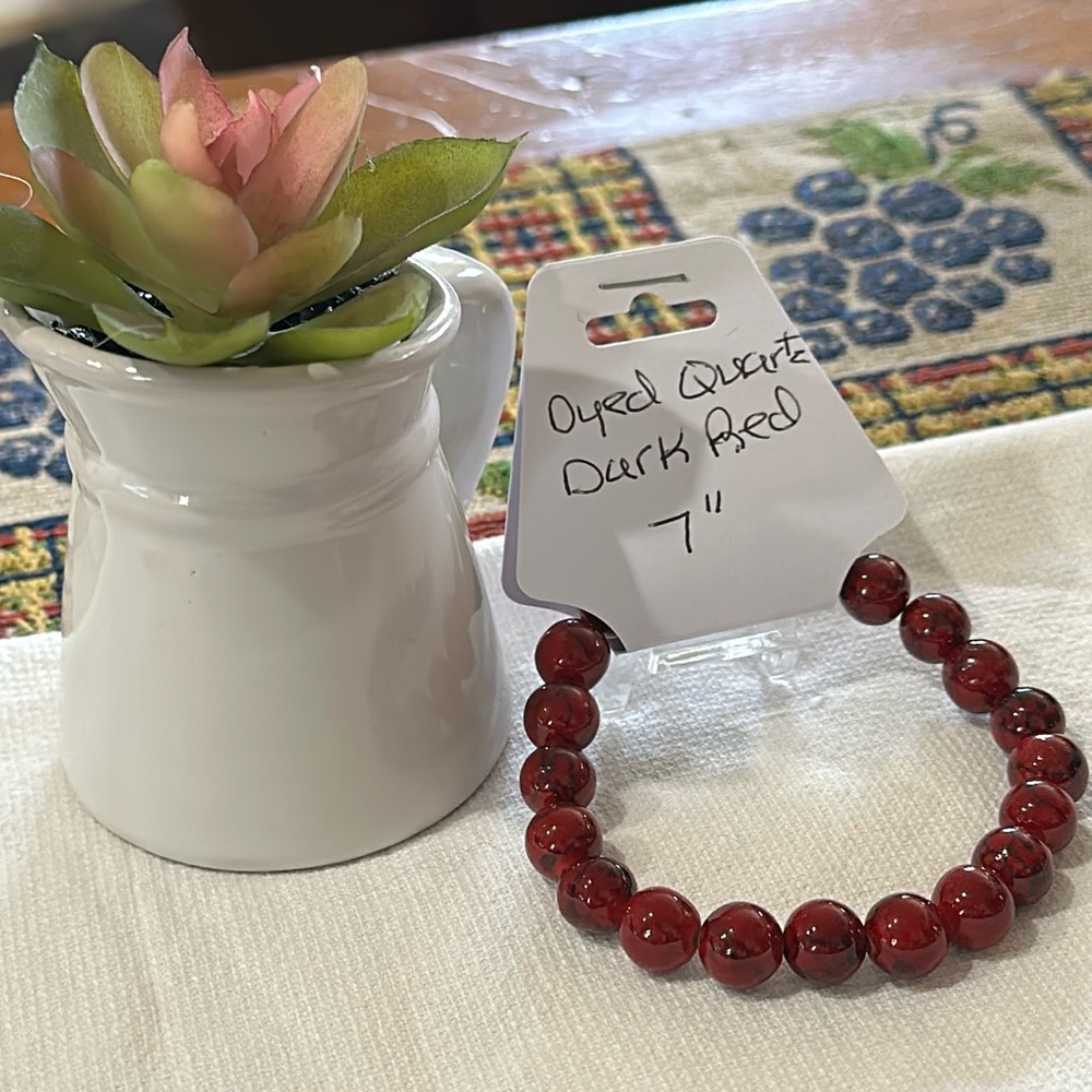 Hand Crafted Dyed Quartz Dark Red Stretch Bracelet